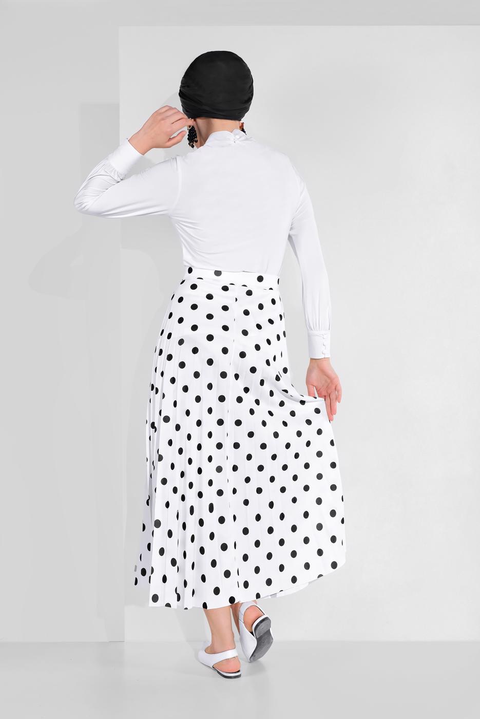 Tesettür giyim KREM PUANTİYE DESENLİ ETEK 9161