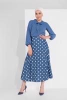 Tesettür giyim LACİVERT PUANTİYE DESENLİ ETEK 9161