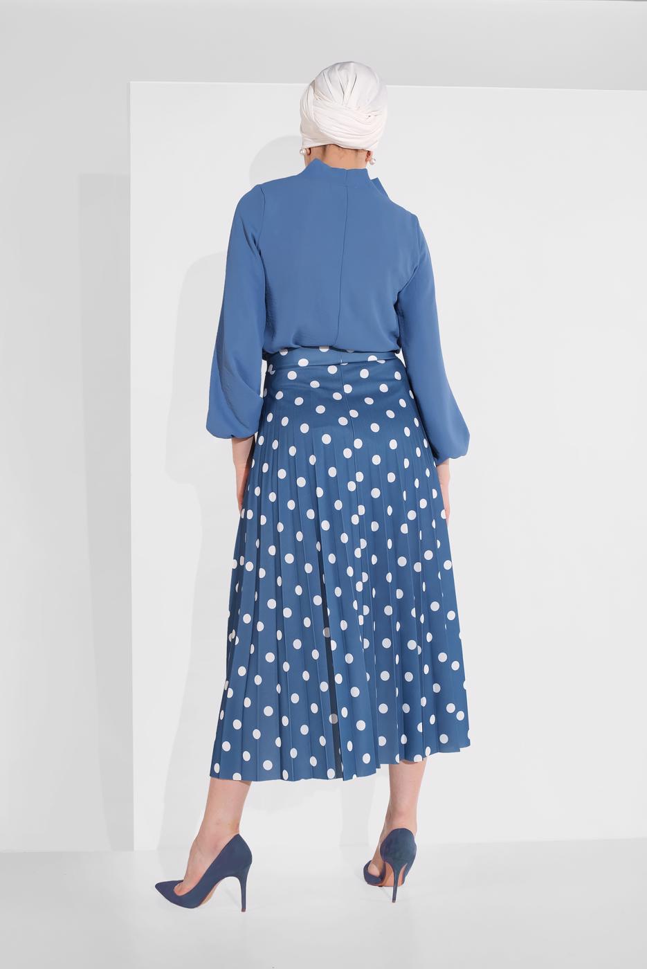 Tesettür giyim LACİVERT PUANTİYE DESENLİ ETEK 9161