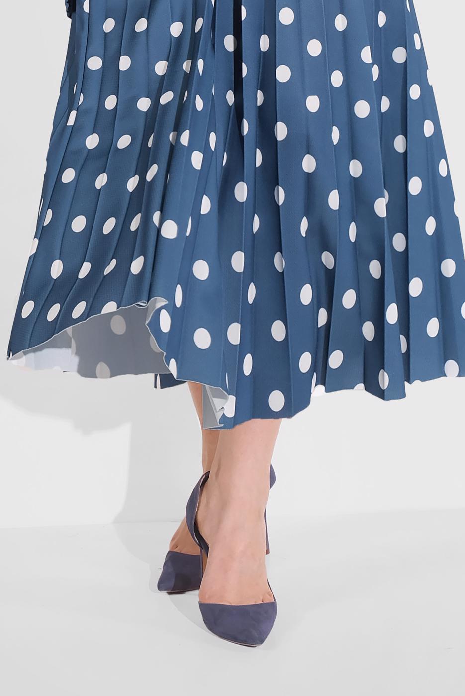 Tesettür giyim LACİVERT PUANTİYE DESENLİ ETEK 9161