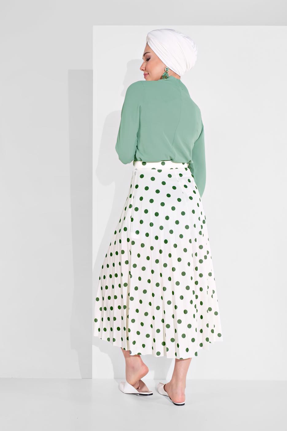 Tesettür giyim KREM PUANTİYE DESENLİ ETEK 9161