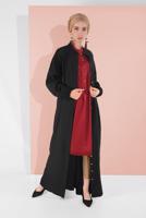 Tesettür giyim SİYAH BOYDAN DÜĞMELİ KUŞAKLI FERACE 01206 