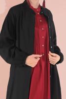 Tesettür giyim SİYAH BOYDAN DÜĞMELİ KUŞAKLI FERACE 01206 