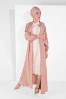 Tesettür giyim PUDRA BOYDAN DÜĞMELİ KUŞAKLI FERACE 01206 