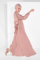 Tesettür giyim PUDRA BOYDAN DÜĞMELİ KUŞAKLI FERACE 01206 