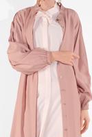 Tesettür giyim PUDRA BOYDAN DÜĞMELİ KUŞAKLI FERACE 01206 