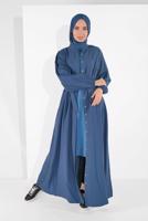 Tesettür giyim LACİVERT BOYDAN DÜĞMELİ KUŞAKLI FERACE 01206 