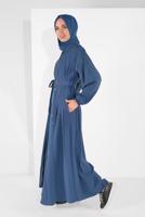 Tesettür giyim LACİVERT BOYDAN DÜĞMELİ KUŞAKLI FERACE 01206 