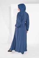 Tesettür giyim LACİVERT BOYDAN DÜĞMELİ KUŞAKLI FERACE 01206 