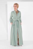 Tesettür giyim YEŞİL BOYDAN DÜĞMELİ KUŞAKLI FERACE 01206 