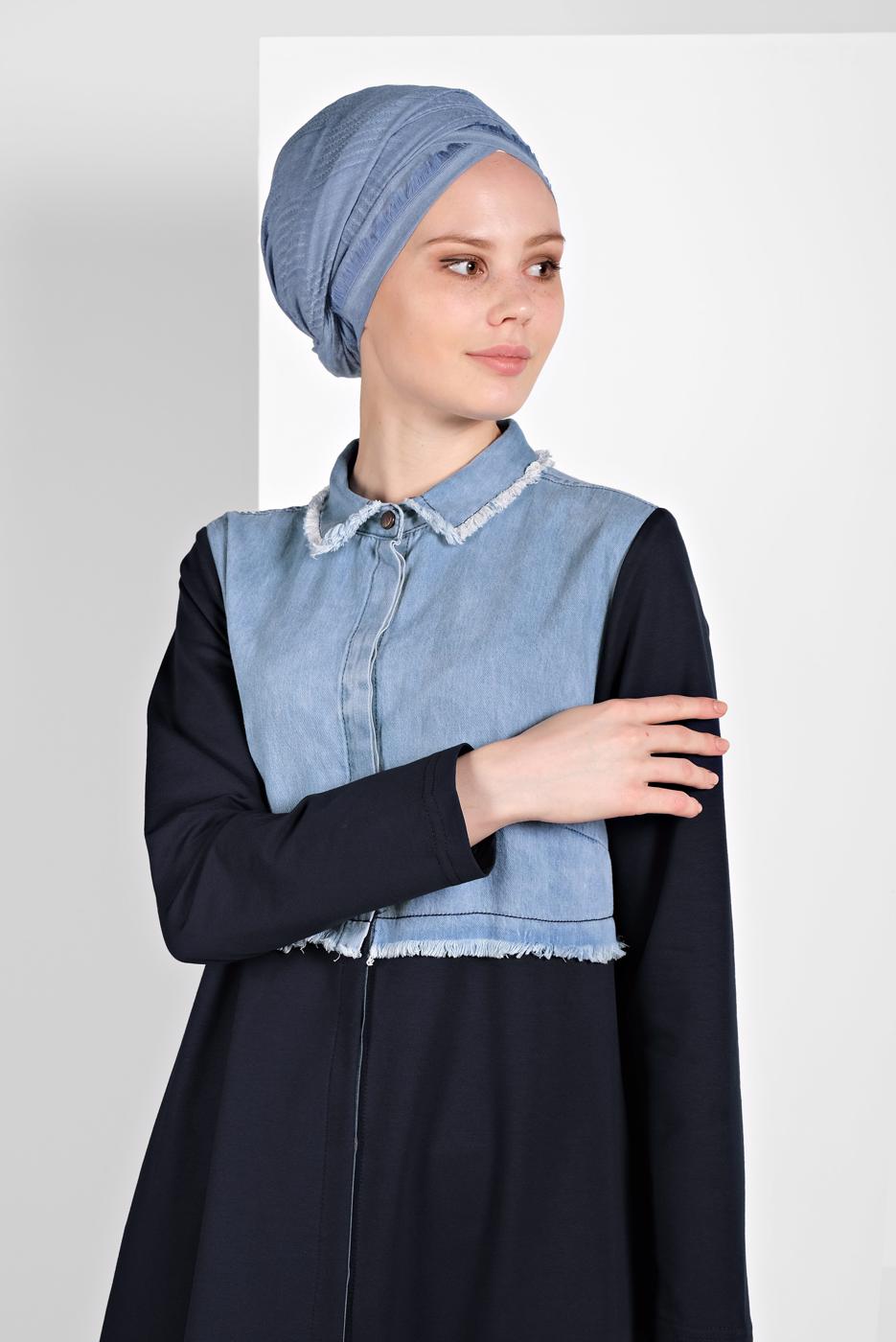 Vêtements hijab BLEU MARINE MANTEAU EN COTON 03206