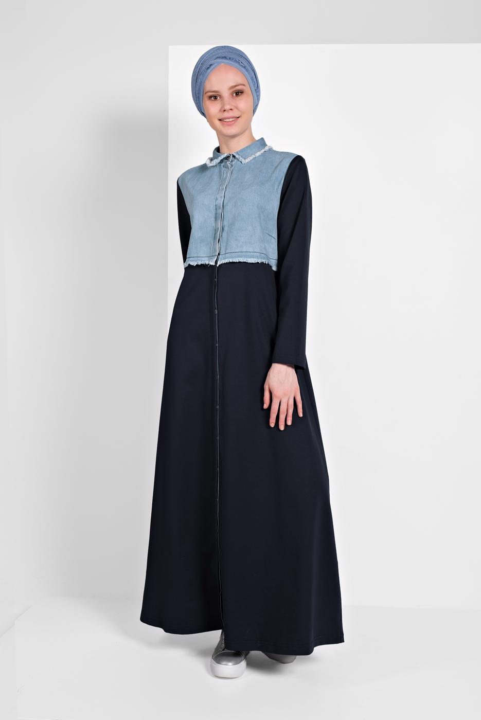 Vêtements hijab BLEU MARINE MANTEAU EN COTON 03206