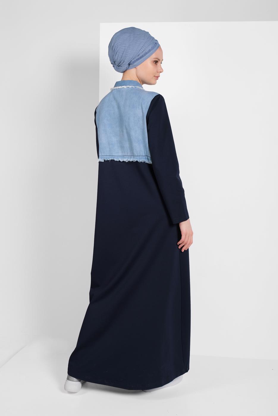 Vêtements hijab BLEU MARINE MANTEAU EN COTON 03206