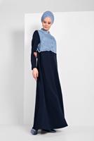 Tesettür giyim LACİVERT KOT DETAYLI PAMUKLU FERACE 03206