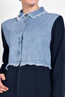 Tesettür giyim LACİVERT KOT DETAYLI PAMUKLU FERACE 03206