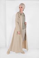 Tesettür giyim BEJ KUŞAKLI FERACE 09106