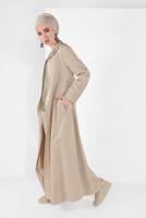 Tesettür giyim BEJ KUŞAKLI FERACE 09106