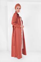 Vêtements hijab BRUN PARDESSUS AVEC CEINTURE 09106 