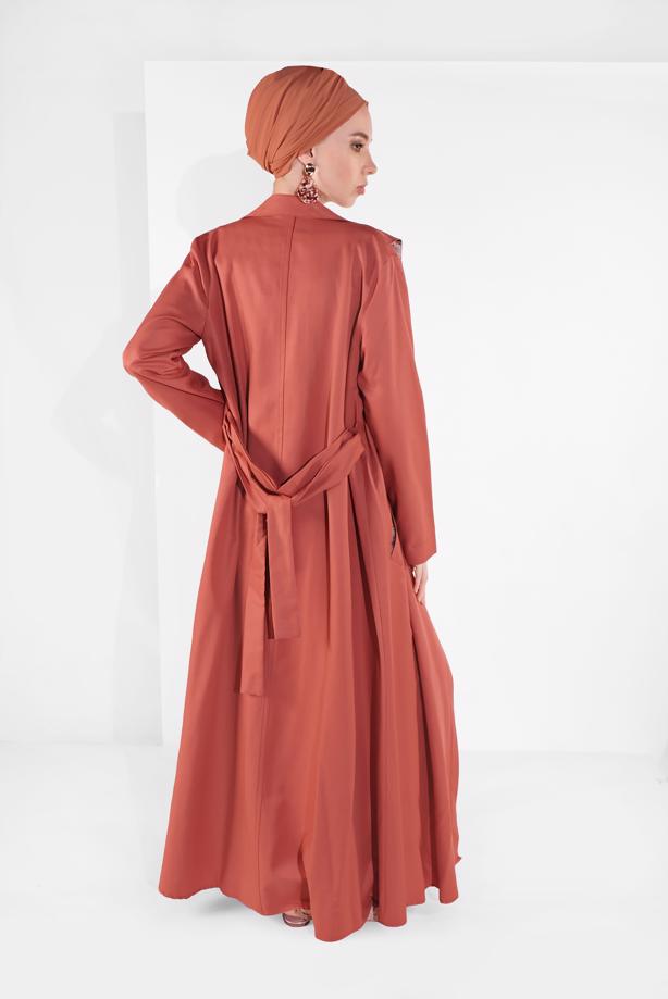 Hijab clothing BROWN BELTED TOPCOAT 09106  - TRENDTESETTÜR