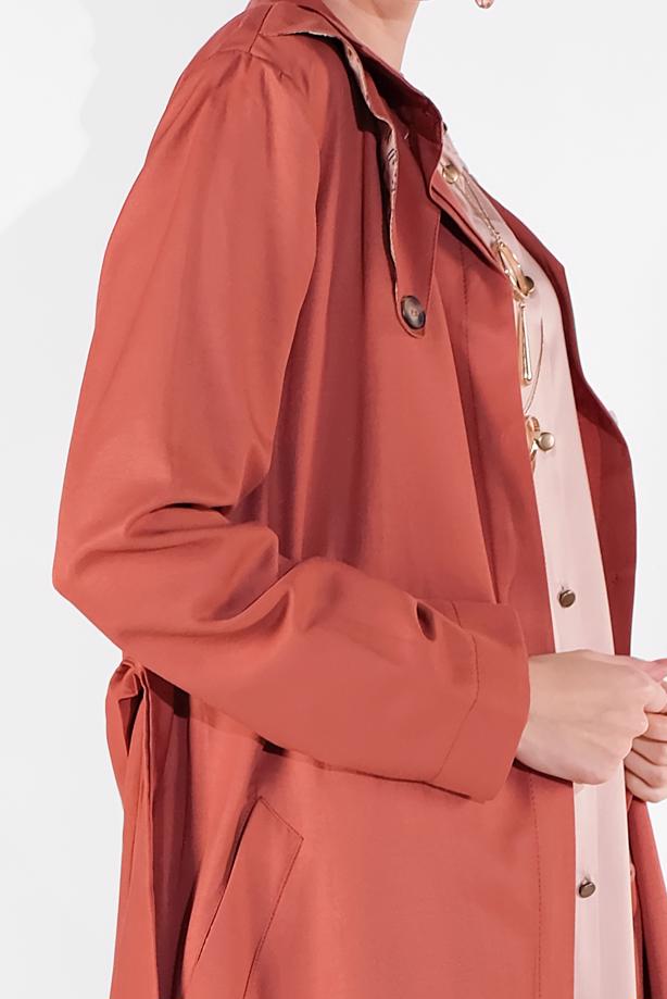 Hijab clothing BROWN BELTED TOPCOAT 09106  - TRENDTESETTÜR