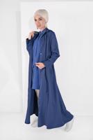 Vêtements hijab BLEU MARINE PARDESSUS AVEC CEINTURE 09106 