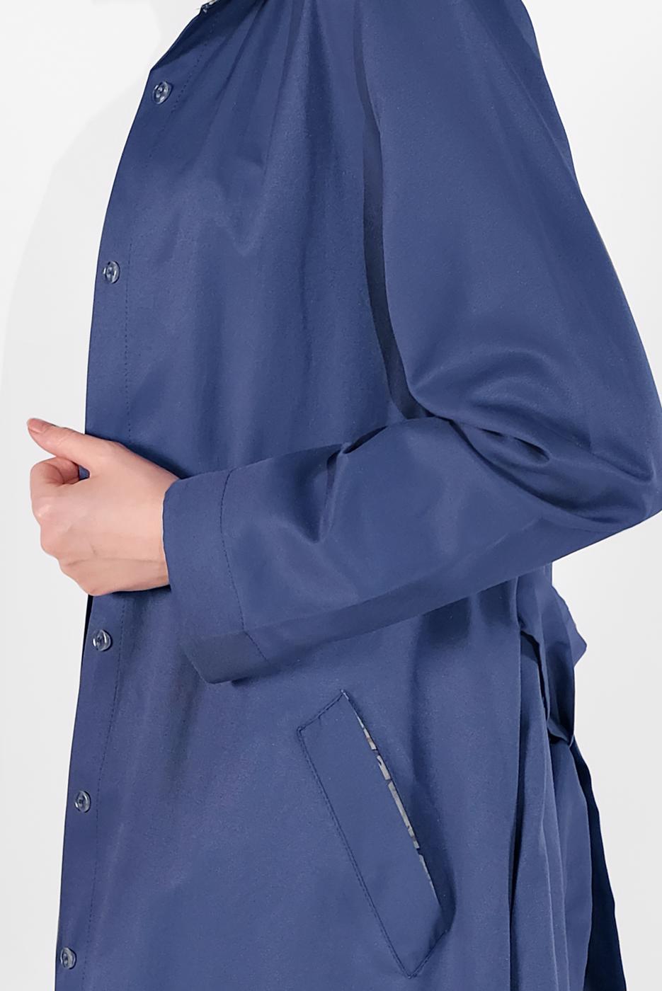 Vêtements hijab BLEU MARINE PARDESSUS AVEC CEINTURE 09106 