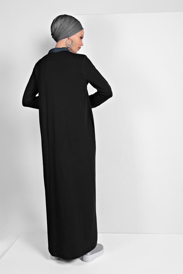 Tesettür giyim SİYAH PAMUKLU FERMUARLI FERACE 13206 - TRENDTESETTÜR