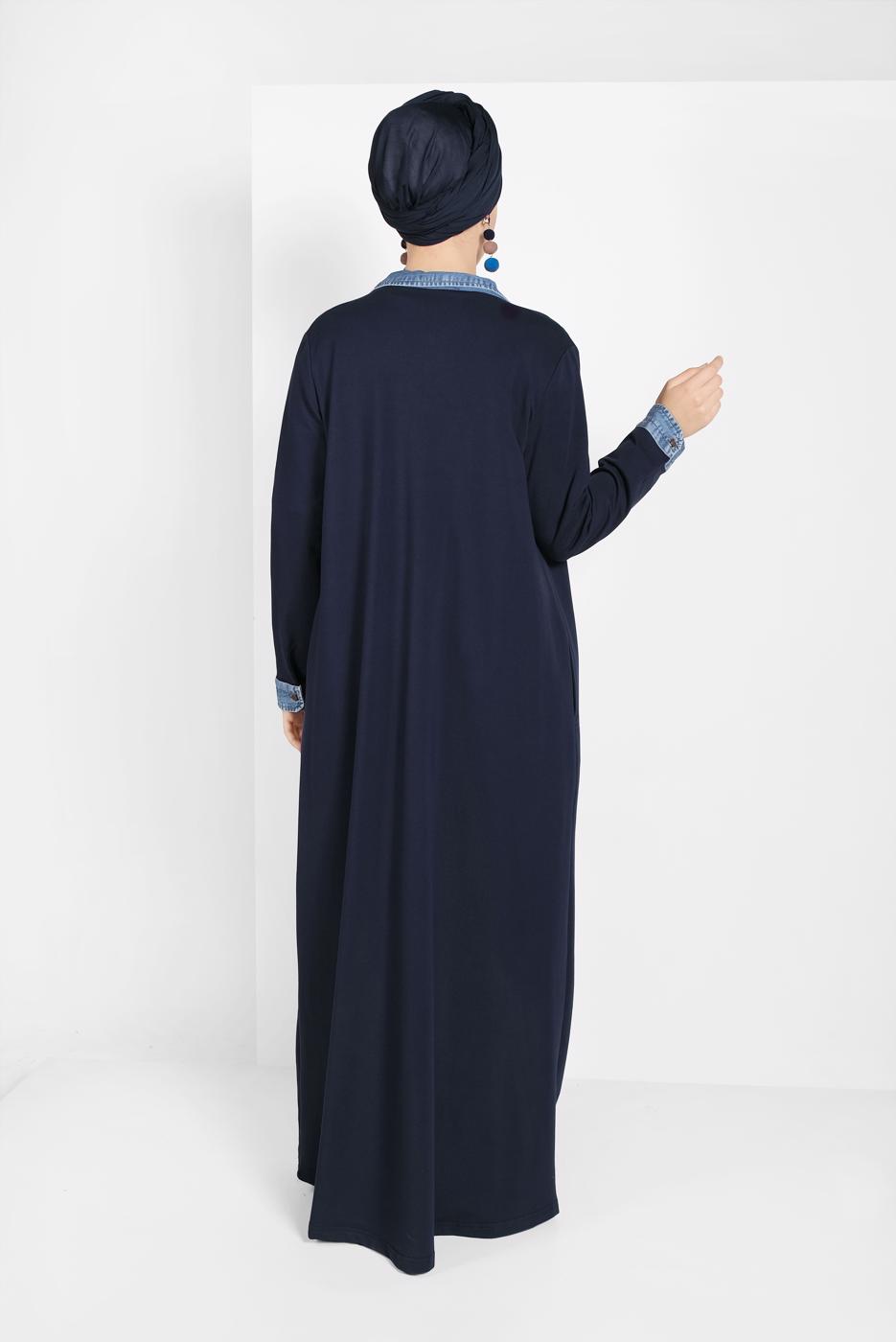 Tesettür giyim LACİVERT PAMUKLU FERMUARLI FERACE 13206