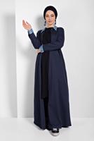 Vêtements hijab BLEU MARINE UN MANTEAU PLEINE LONGEUR EN COTON AVEC D&prime;UNE FERMETURE ÉCLAIR 13206