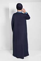 Vêtements hijab BLEU MARINE UN MANTEAU PLEINE LONGEUR EN COTON AVEC D&prime;UNE FERMETURE ÉCLAIR 13206