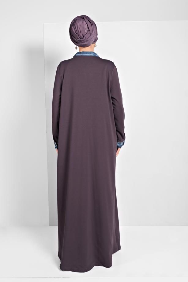 Tesettür giyim YEŞİL PAMUKLU FERMUARLI FERACE 13206 - TRENDTESETTÜR