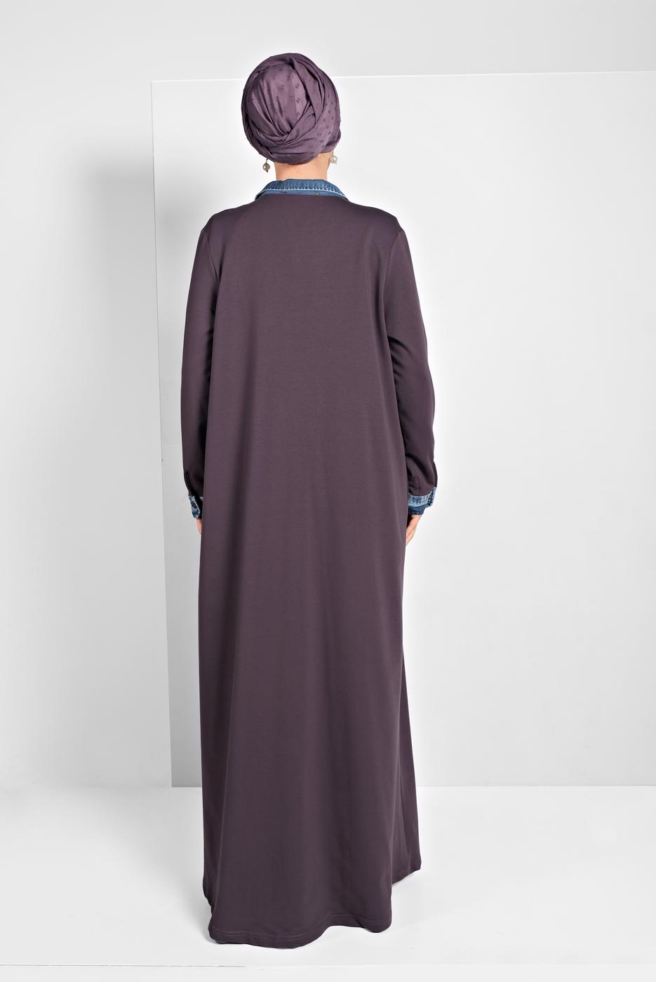 Tesettür giyim YEŞİL PAMUKLU FERMUARLI FERACE 13206