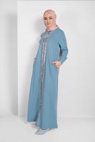 Tesettür giyim MAVİ PUL İŞLEMELİ KAPÜŞONLU FERACE 20206