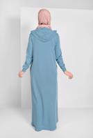 Tesettür giyim MAVİ PUL İŞLEMELİ KAPÜŞONLU FERACE 20206