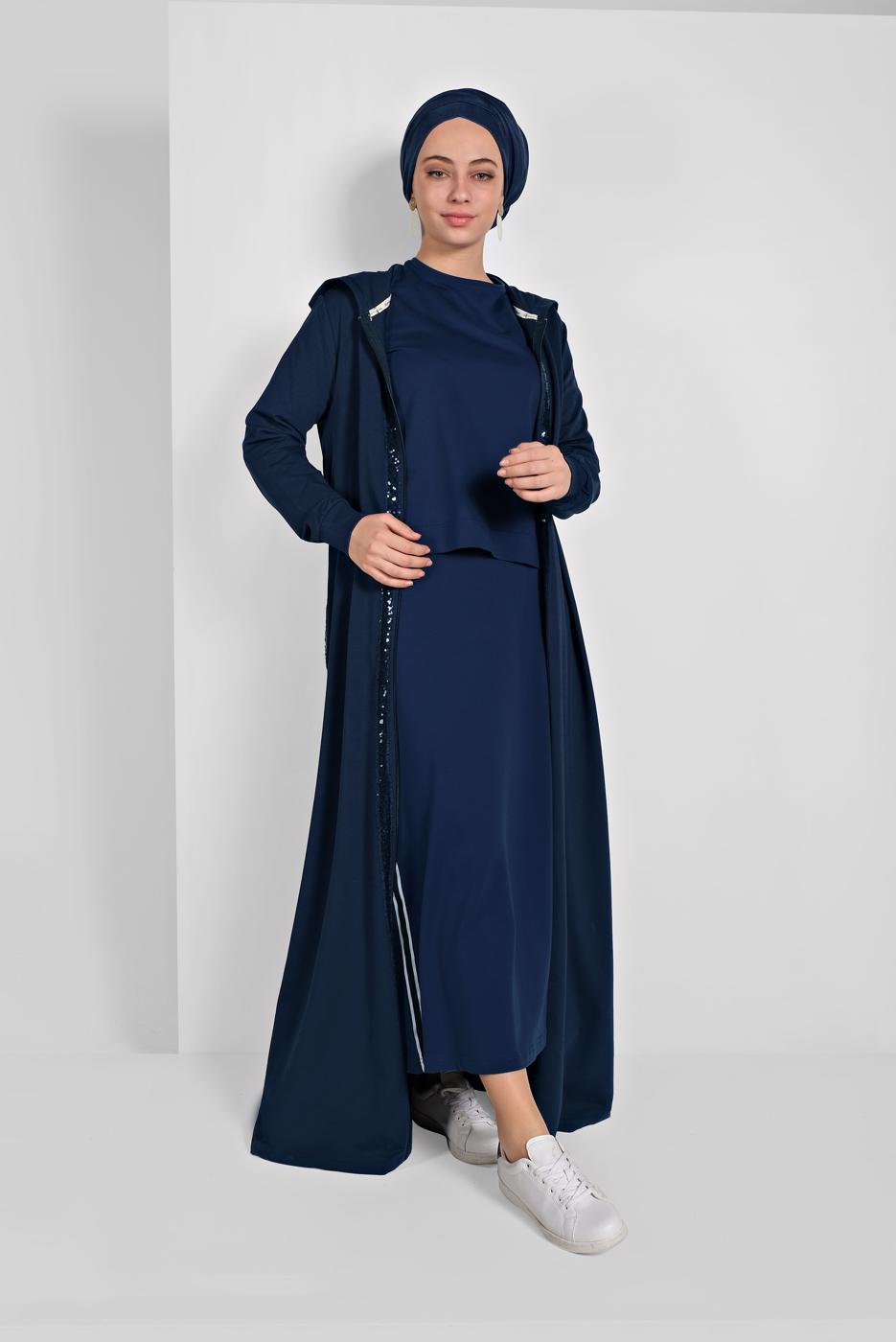 Vêtements hijab BLEU MARINE PARDESSUS À SEQUINS 20206 