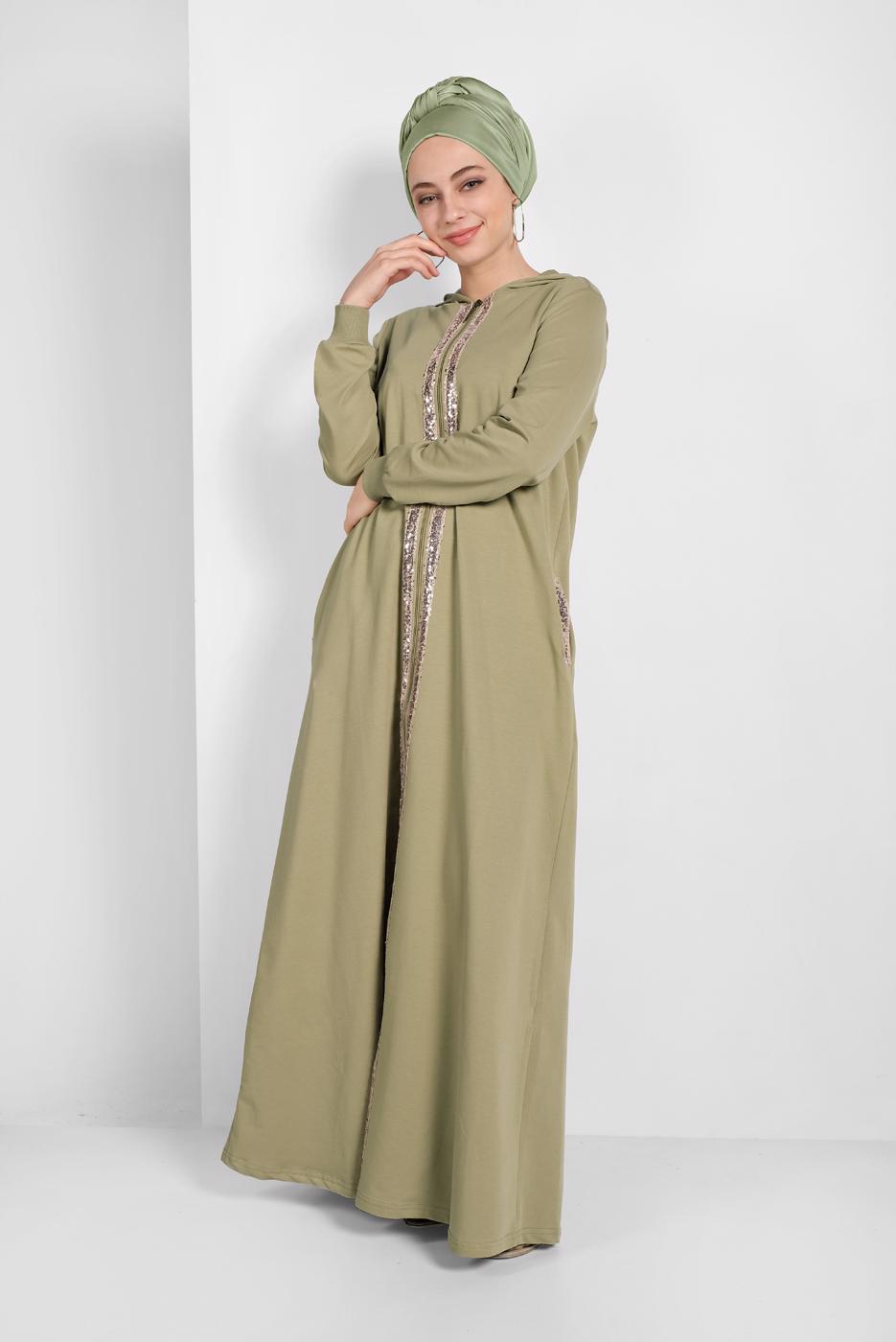 Vêtements hijab VERT PARDESSUS À SEQUINS 20206