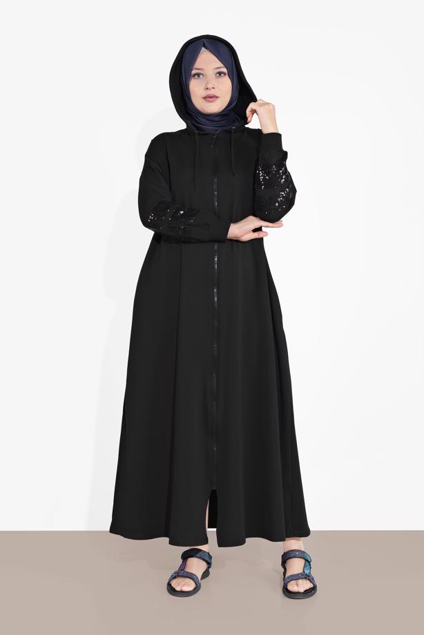 Hijab clothing BLACK SEQUINNED TOPCOAT 78106 - TRENDTESETTÜR