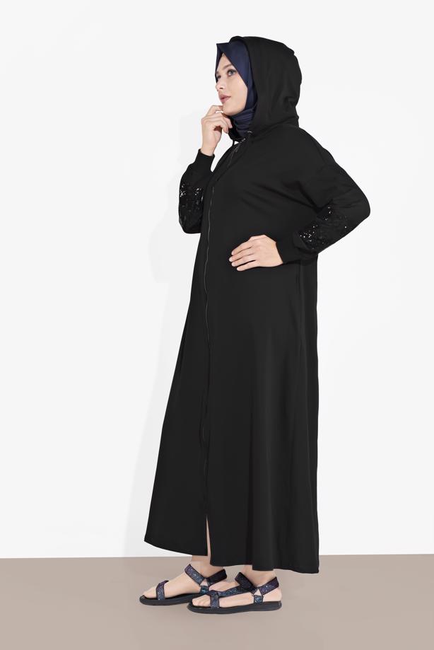 Hijab clothing BLACK SEQUINNED TOPCOAT 78106 - TRENDTESETTÜR