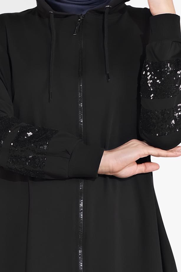 Hijab clothing BLACK SEQUINNED TOPCOAT 78106 - TRENDTESETTÜR