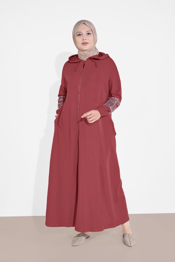 Hijab clothing BROWN SEQUINNED TOPCOAT 78106 - TRENDTESETTÜR