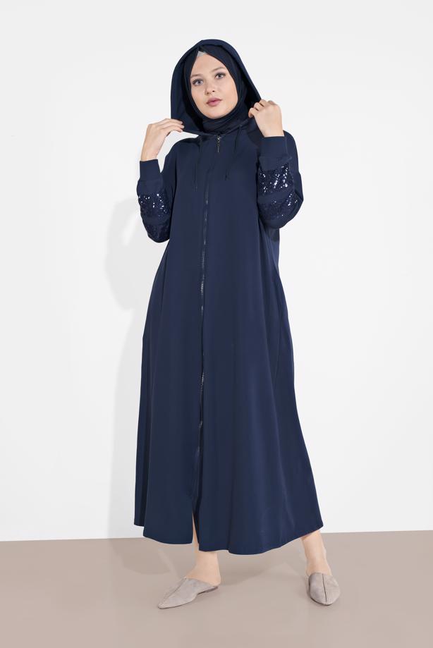Hijab clothing NAVY BLUE SEQUINNED TOPCOAT 78106 - TRENDTESETTÜR