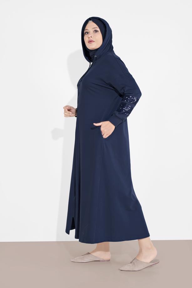 Hijab clothing NAVY BLUE SEQUINNED TOPCOAT 78106 - TRENDTESETTÜR
