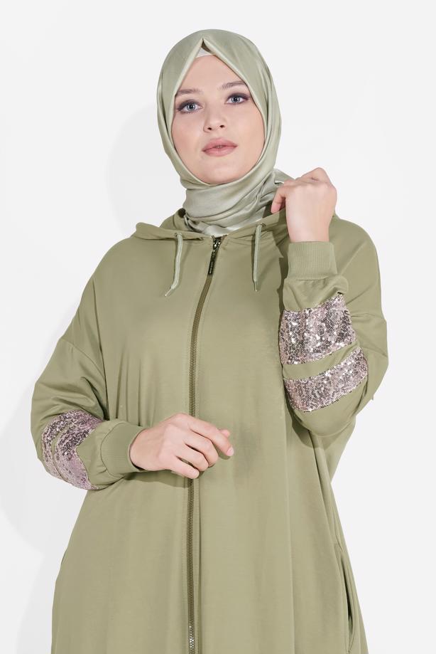Hijab clothing GREEN SEQUINNED TOPCOAT 78106 - TRENDTESETTÜR