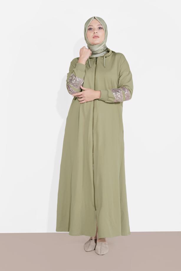 Hijab clothing GREEN SEQUINNED TOPCOAT 78106 - TRENDTESETTÜR