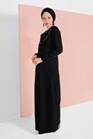 Tesettür giyim SİYAH KAPÜŞONLU BOYDAN FERMUARLI EŞOFMAN FERACE  0019 