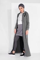 Tesettür giyim GRİ KAPÜŞONLU BOYDAN FERMUARLI EŞOFMAN FERACE  0019 