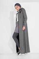 Tesettür giyim GRİ KAPÜŞONLU BOYDAN FERMUARLI EŞOFMAN FERACE  0019 