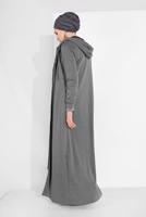 Tesettür giyim GRİ KAPÜŞONLU BOYDAN FERMUARLI EŞOFMAN FERACE  0019 