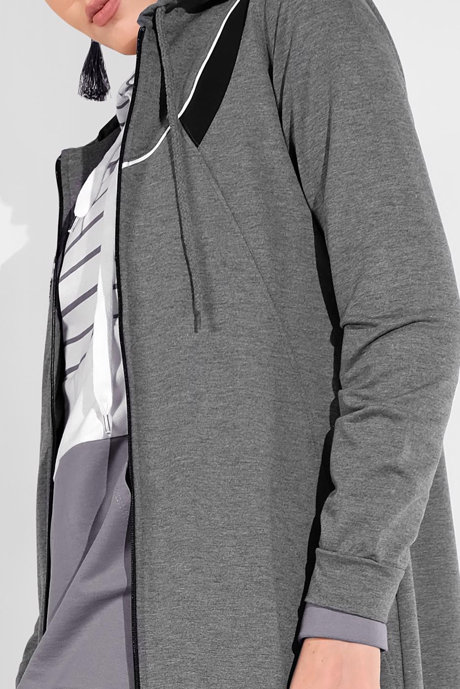 Tesettür giyim GRİ KAPÜŞONLU BOYDAN FERMUARLI EŞOFMAN FERACE  0019 
