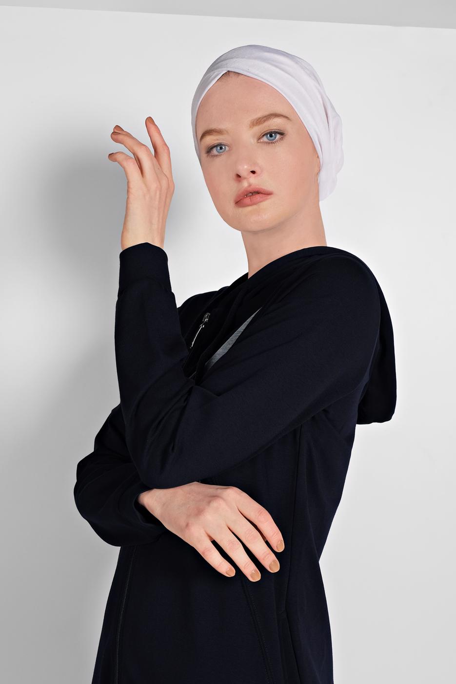 Tesettür giyim LACİVERT KAPÜŞONLU BOYDAN FERMUARLI EŞOFMAN FERACE  0019 